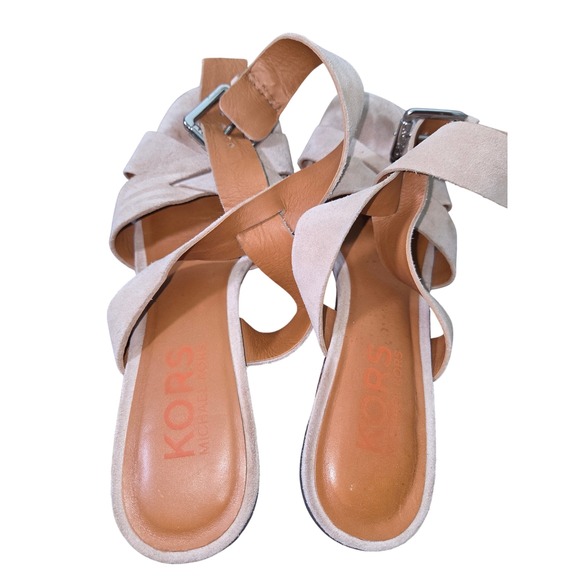 MICHAEL KORS Women Beige Suede Block Heel Strappy Sandals Size 7M - Picture 5 of 6
